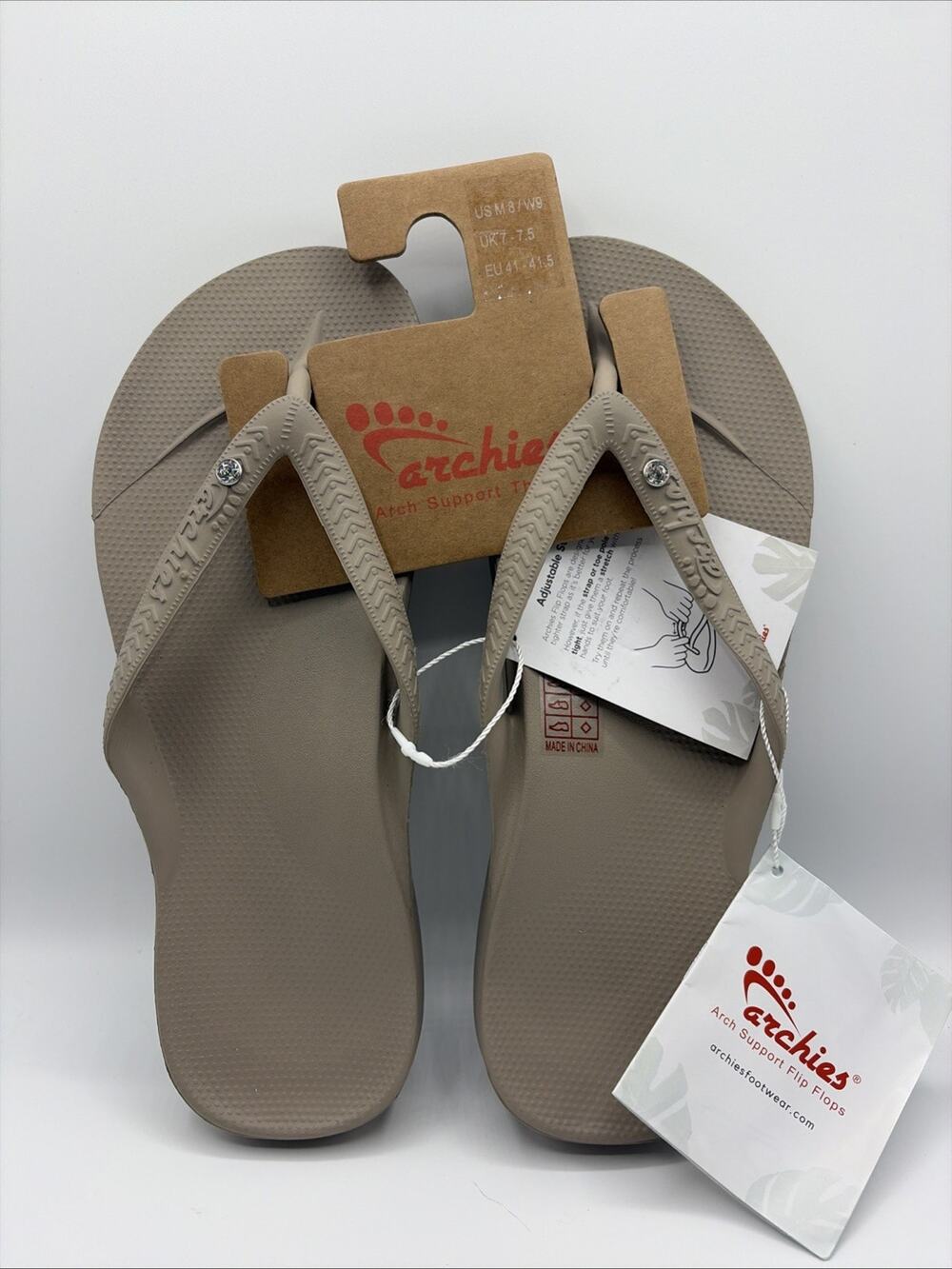 Archies Flip Flop Sandals Unisex Sz M8 W9 Gray Tap Arch Support Therapy Crystal